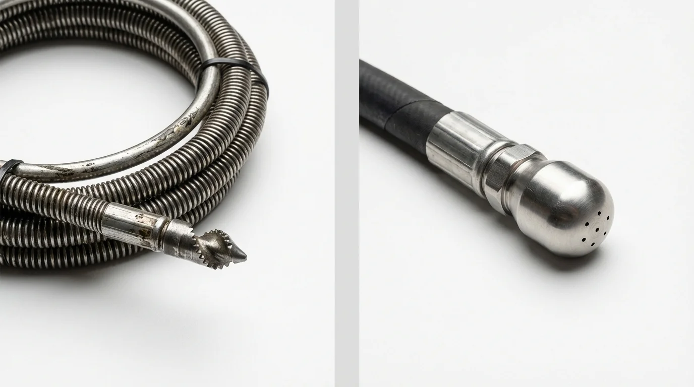Drain snake cable and hydro jetting nozzle used for drain cleaning in Kingman, KS
